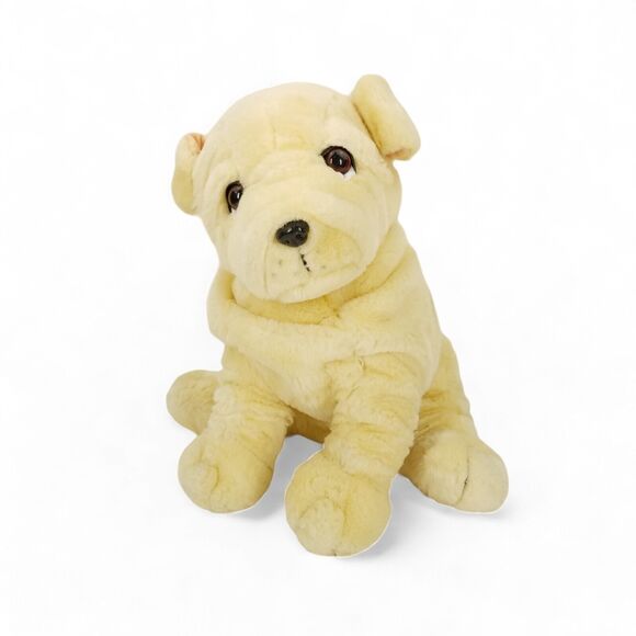 Vintage Shar Pei Dog Plush Sitting Ivory Beige Stuffed Animal Toy - Picture 1 of 7